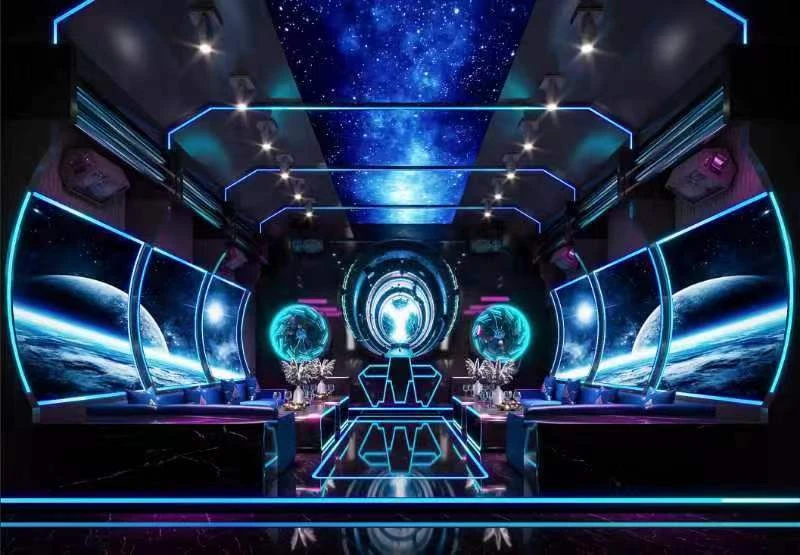 Space KTV design reference: Cosmic Portal, with a luminous ceiling composition