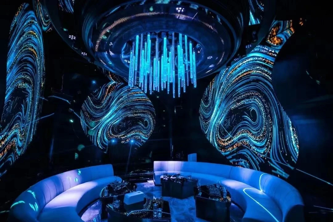 Ocean KTV design reference: Tidal Blue, with layered decorative lighting