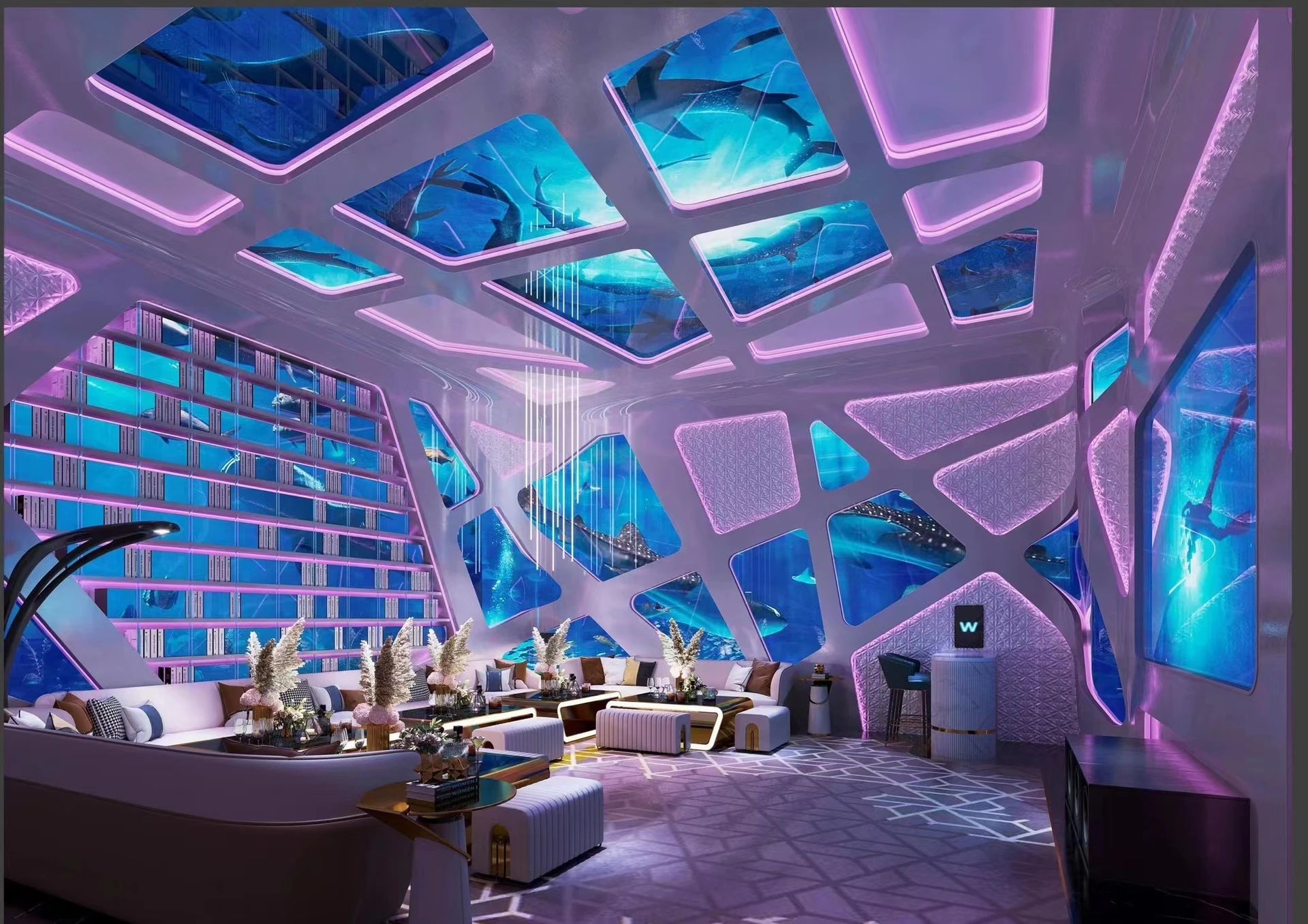 Party KTV design reference: Pastel Geometry, with layered decorative lighting