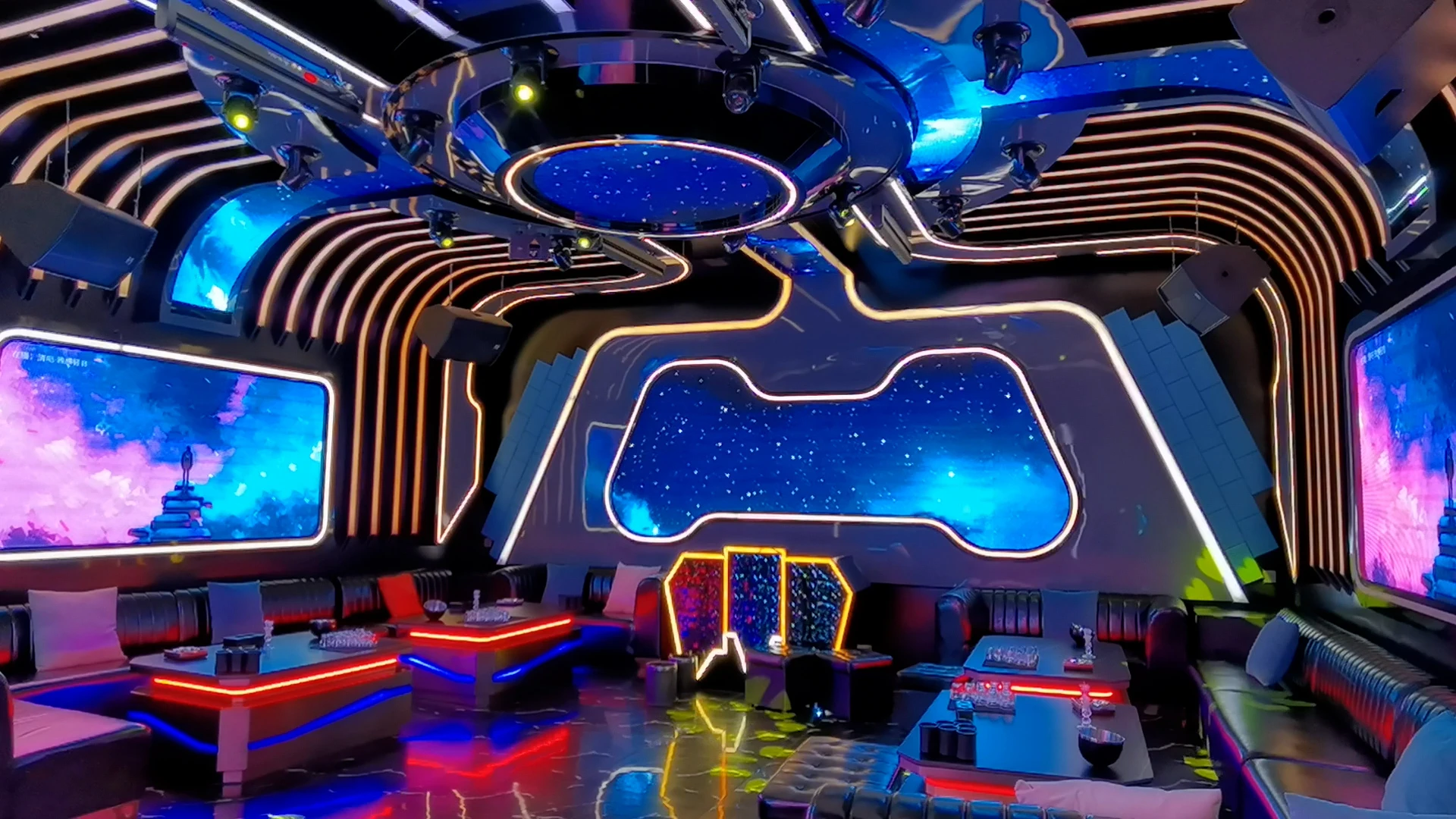 Party KTV design reference: Colour Wave, with layered decorative lighting