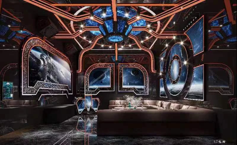 Premium KTV design reference: Bronze Orbit, with layered decorative lighting