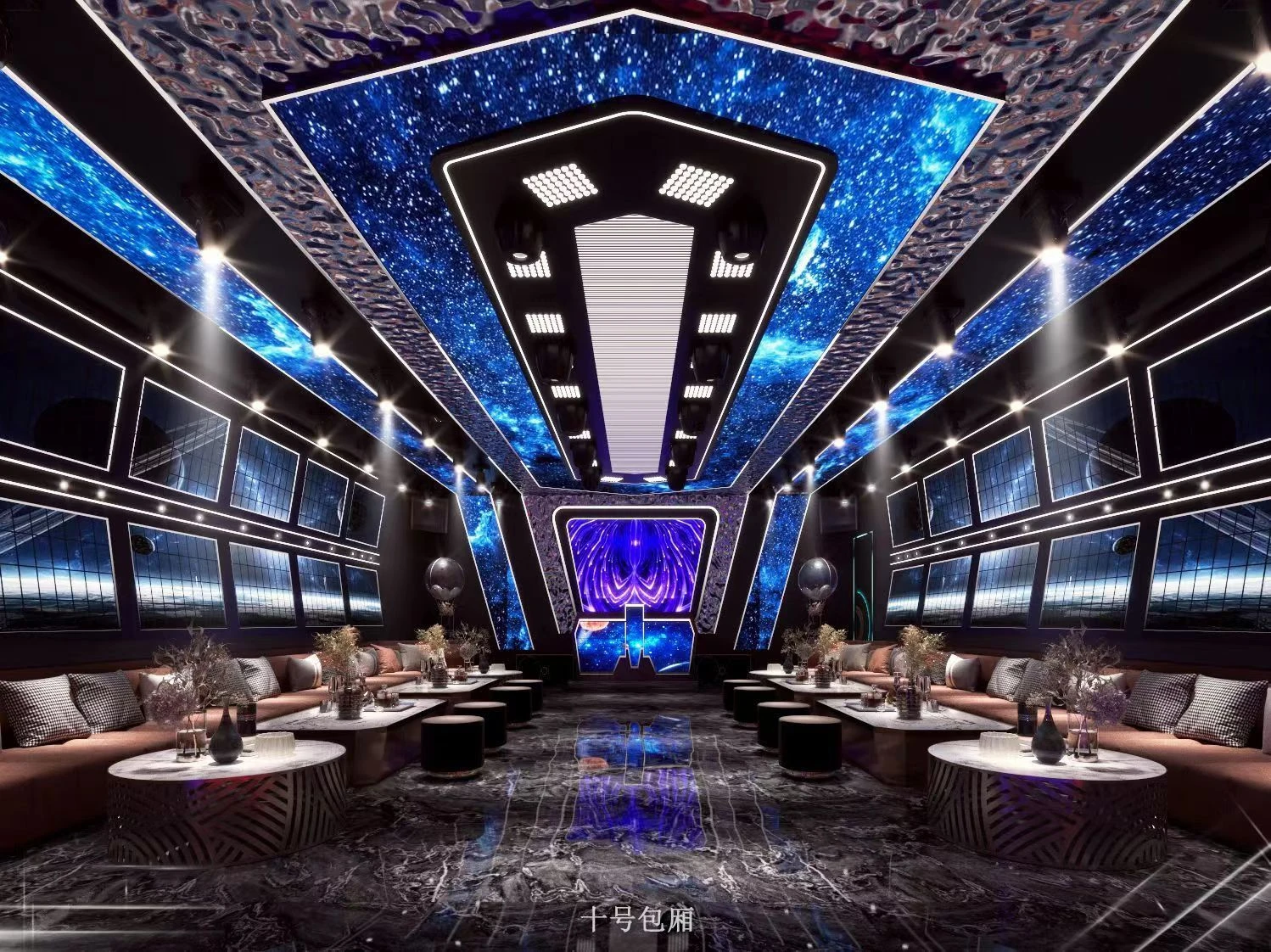 Premium KTV design reference: Grand Constellation, with a luminous ceiling composition