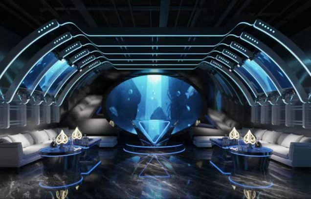Space KTV design reference: Planet Horizon, with layered decorative lighting