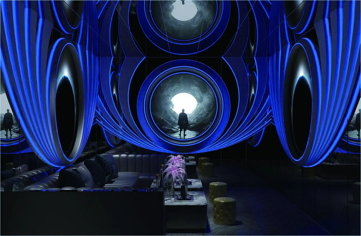 Futuristic KTV design reference: Circular Depth, with layered decorative lighting