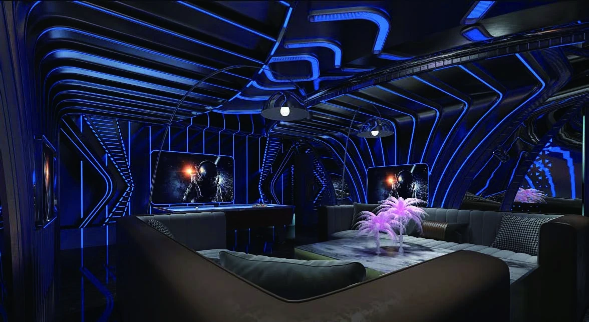 Premium KTV design reference: Midnight Lounge, with layered decorative lighting