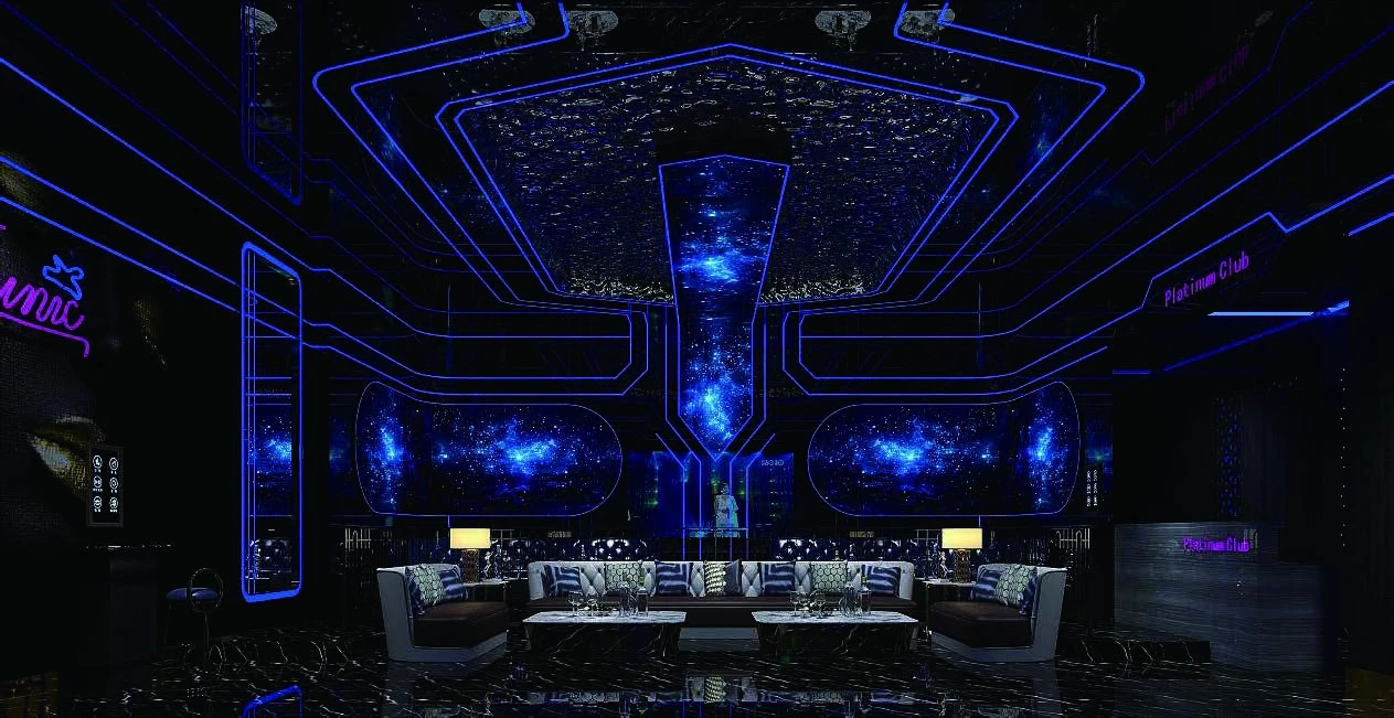 Space KTV design reference: Starlit Salon, with a luminous ceiling composition