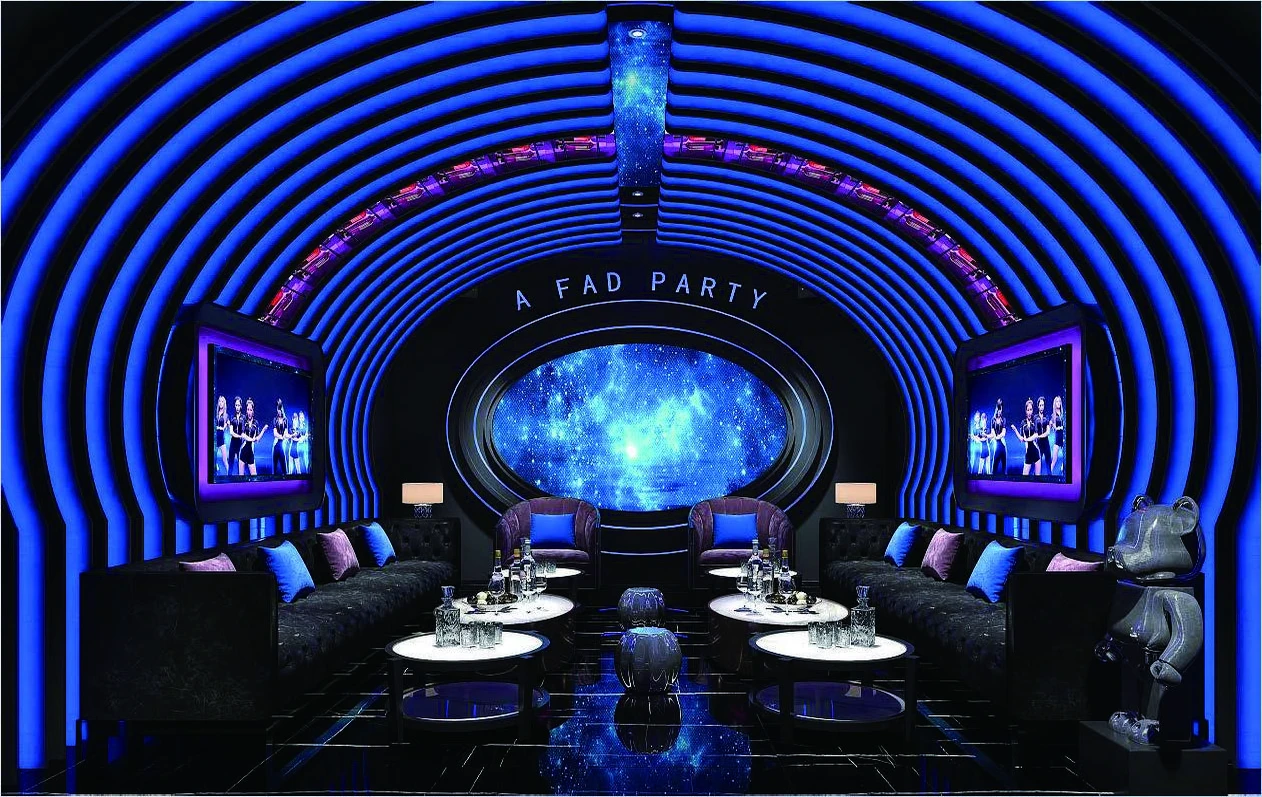 Space KTV design reference: Galaxy Room, with layered decorative lighting