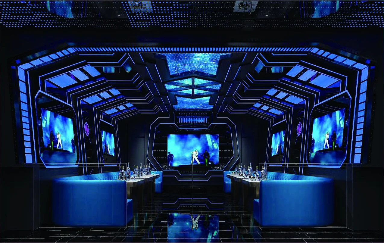Futuristic KTV design reference: Cyber Pavilion, with layered decorative lighting