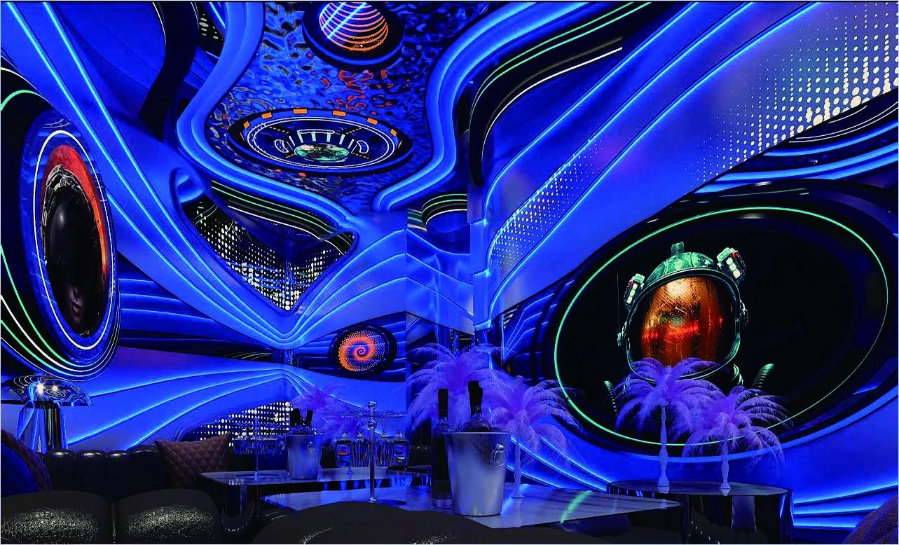 Space KTV design reference: Planetary Curves, with a luminous ceiling composition