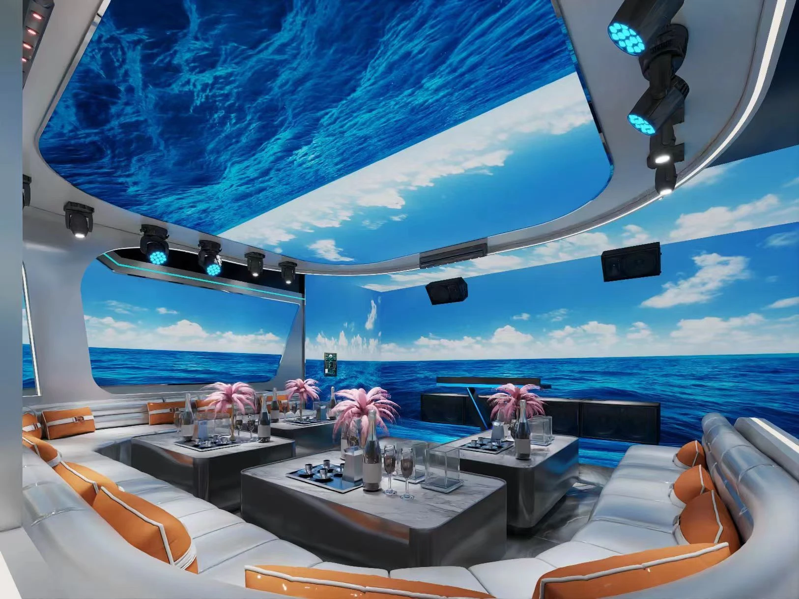 Ocean KTV design reference: Ocean Horizon, with a luminous ceiling composition