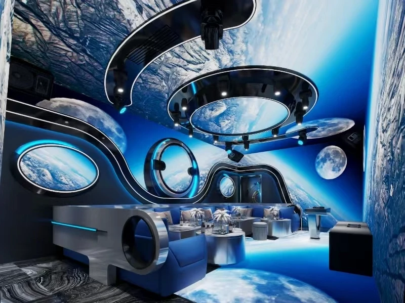 Space KTV design reference: Orbital Windows, with a luminous ceiling composition