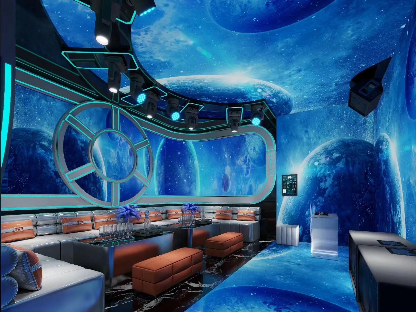 Space KTV design reference: Space Odyssey, with a luminous ceiling composition — additional view 1