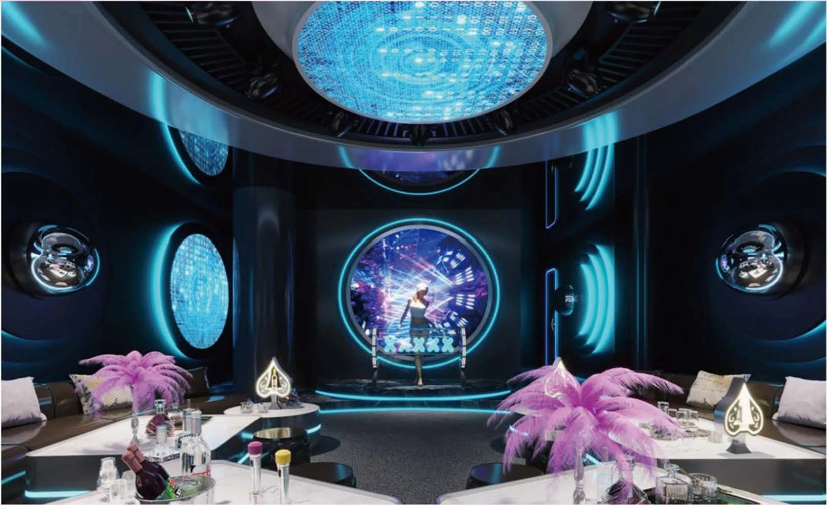 Ocean KTV design reference: Underwater Glow, with a luminous ceiling composition