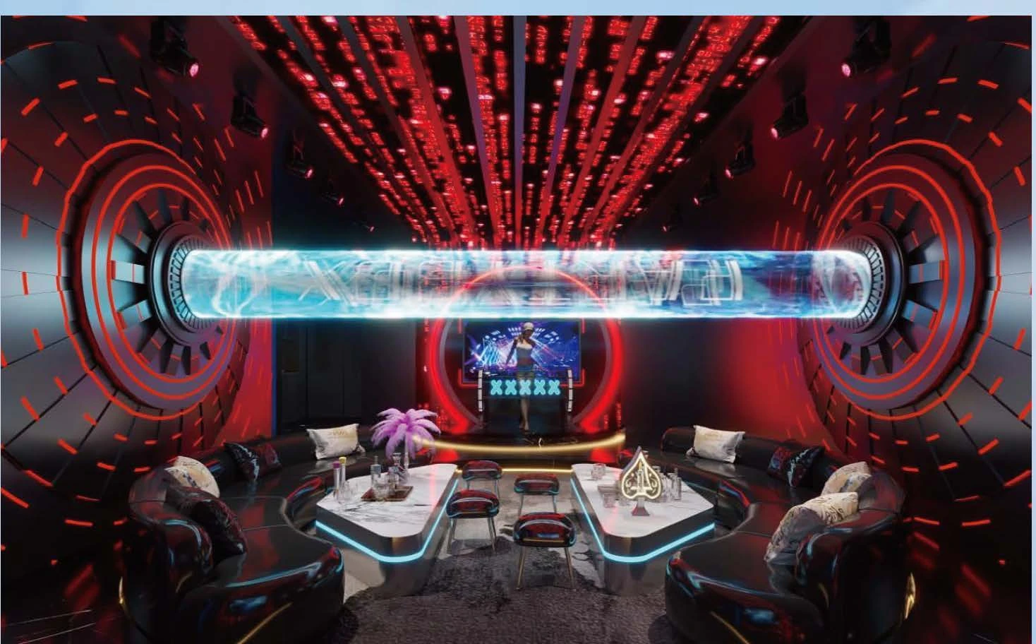 Party KTV design reference: Immersive Light Space, with layered decorative lighting