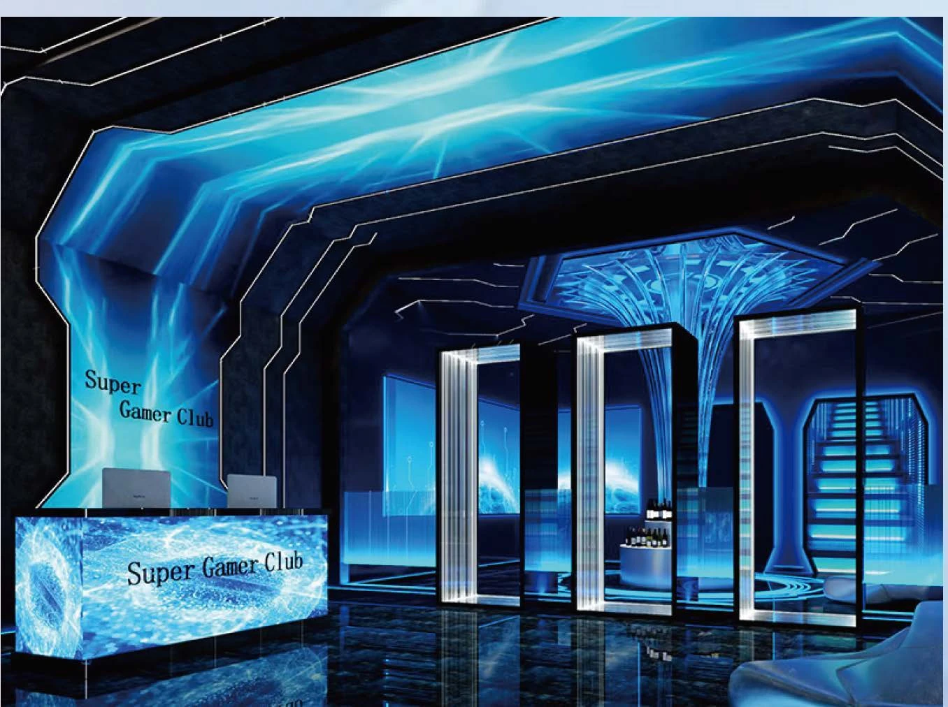 Futuristic KTV design reference: Azure Gateway, with layered decorative lighting