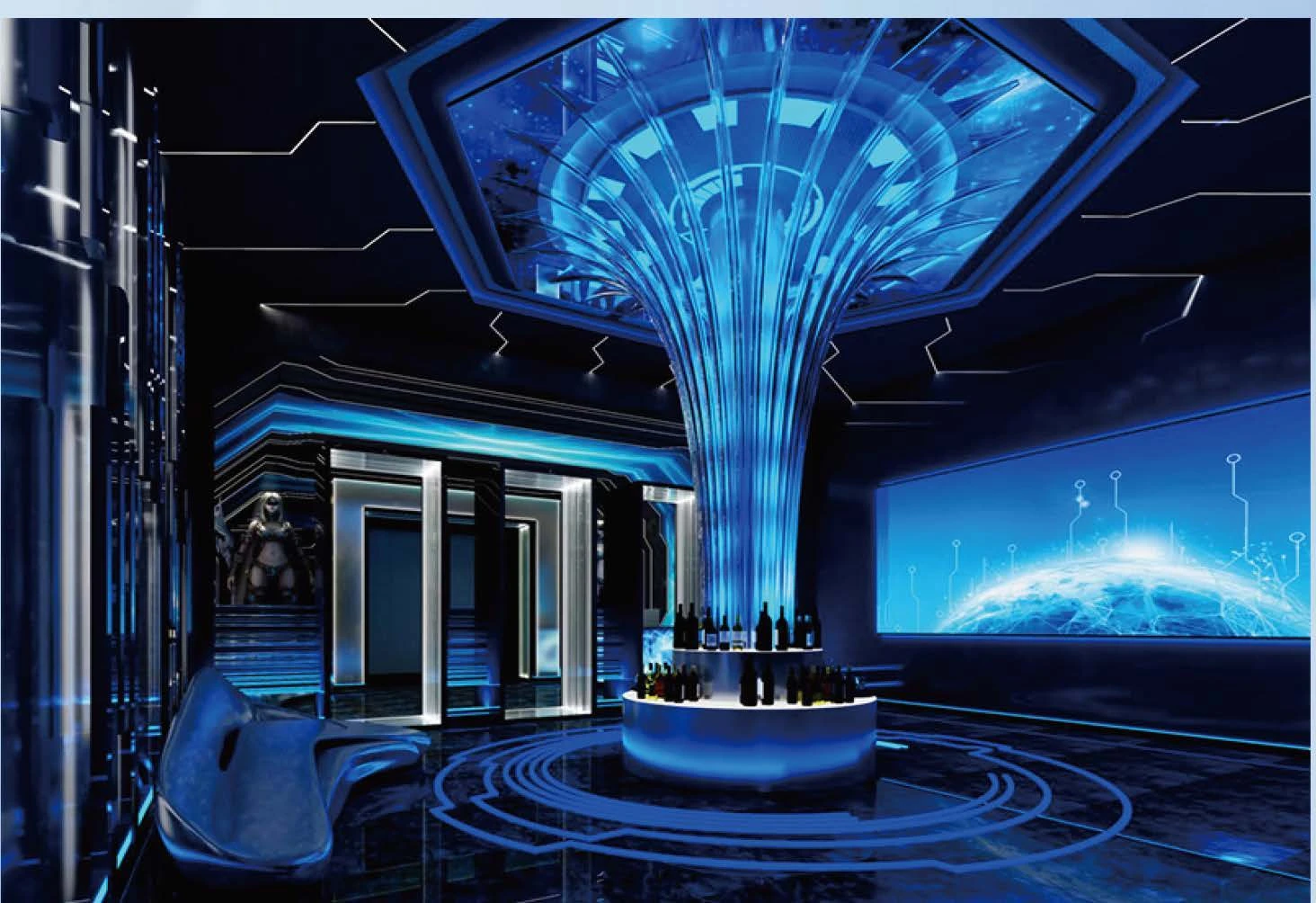 Futuristic KTV design reference: Light Vortex, with layered decorative lighting