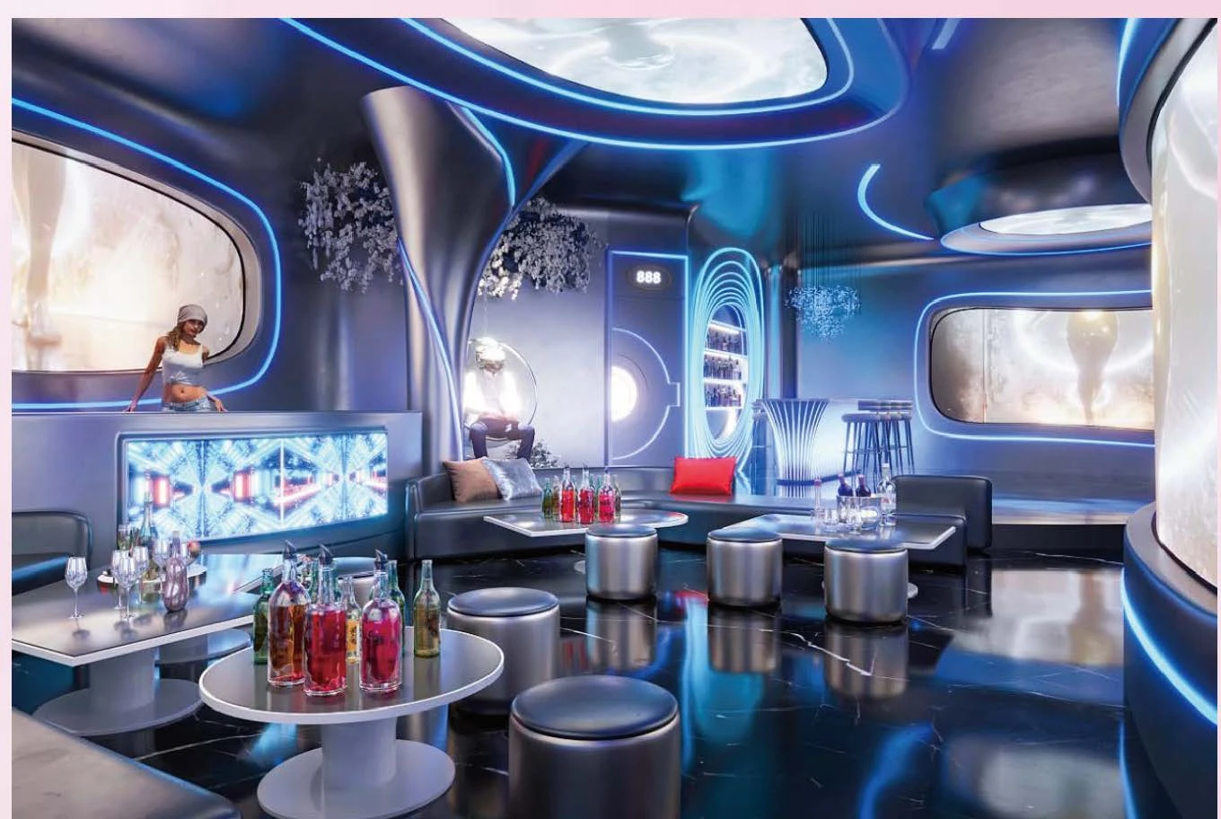 Space KTV design reference: Lunar Lounge, with layered decorative lighting