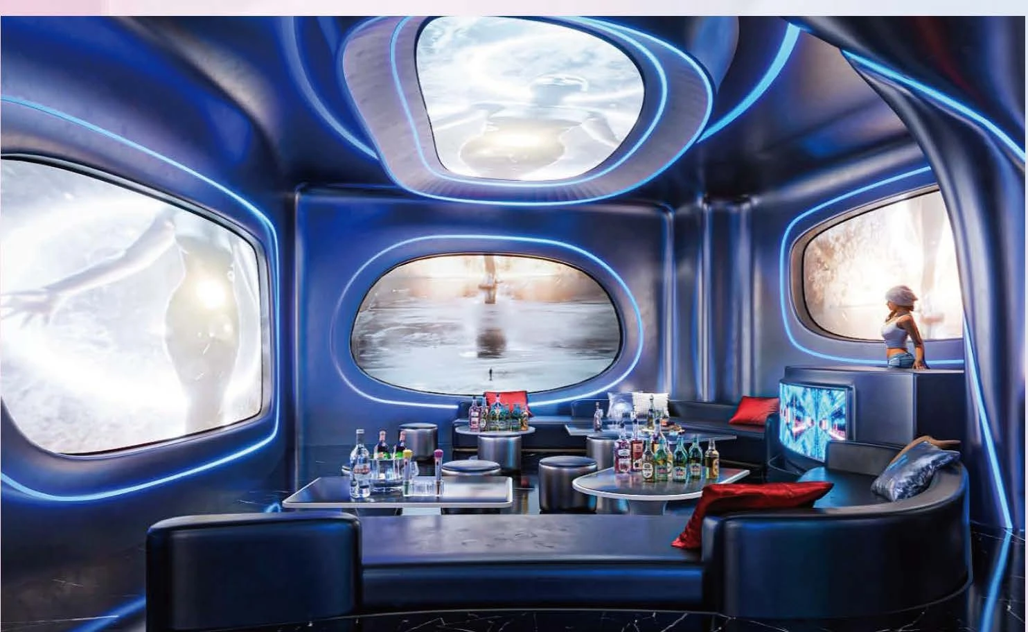 Space KTV design reference: Lunar Lounge, with layered decorative lighting — additional view 1
